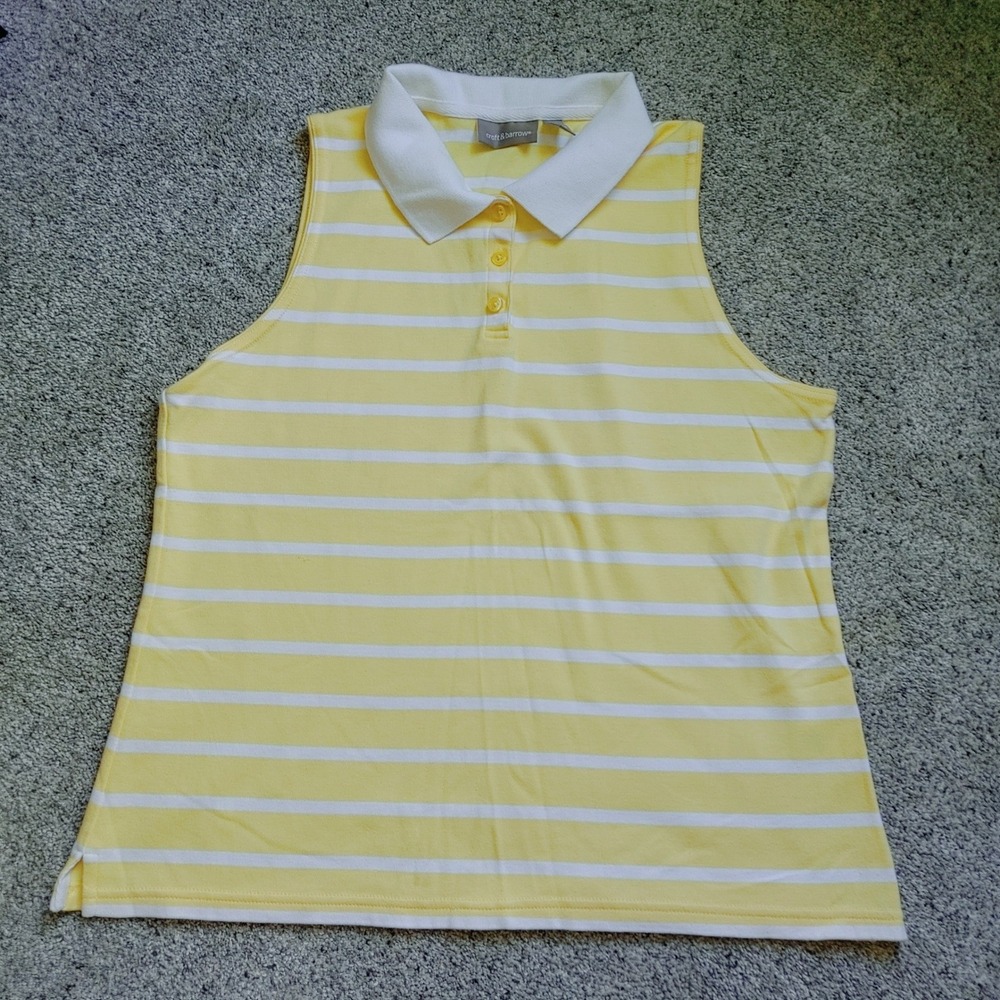 Croft & Barrow Womens XL Sleeveless Polo Shirt Yellow White Striped Cotton Top